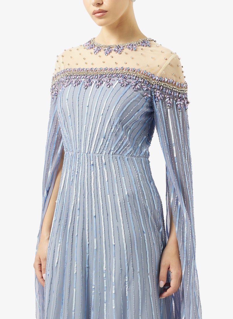 Amelia Rose Embellished Cape Sleeve Maxi Dress - Image 3